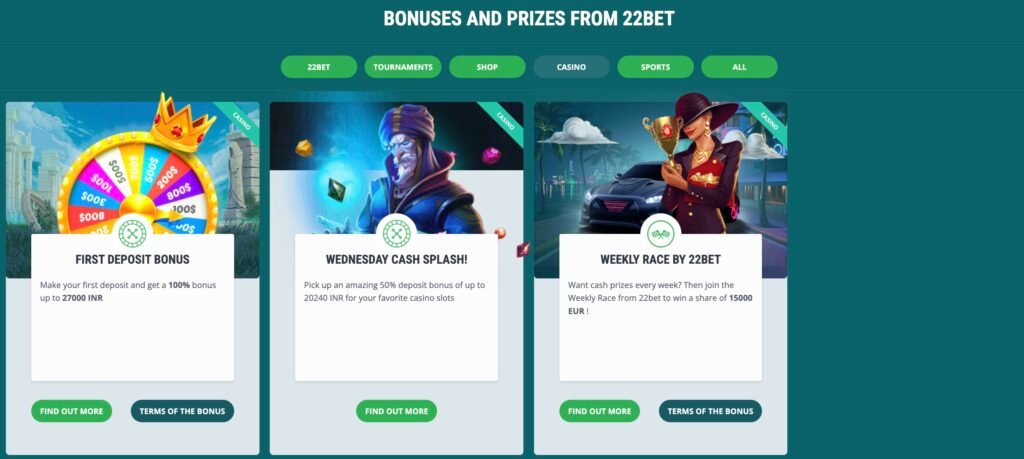 22Bet Casino Bonuses and Promotions