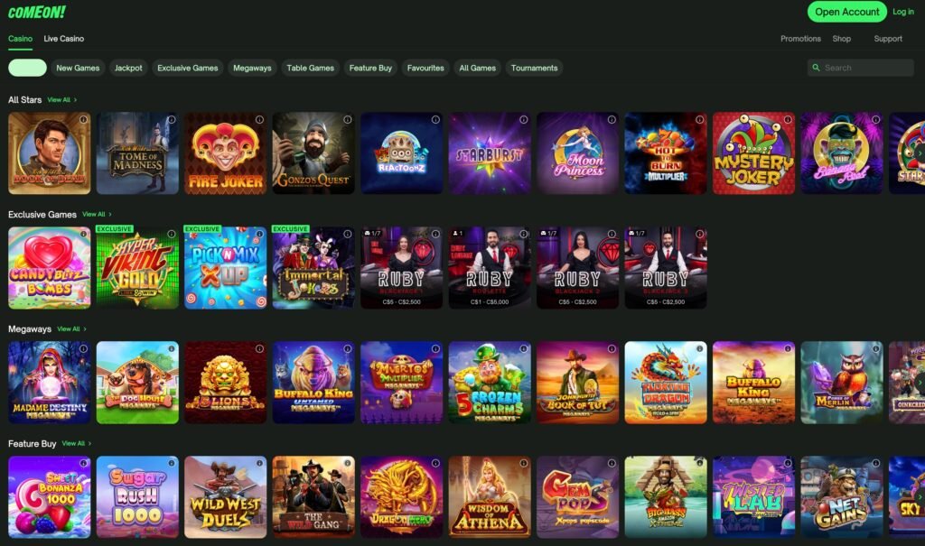 Games and Software at ComeOn Casino